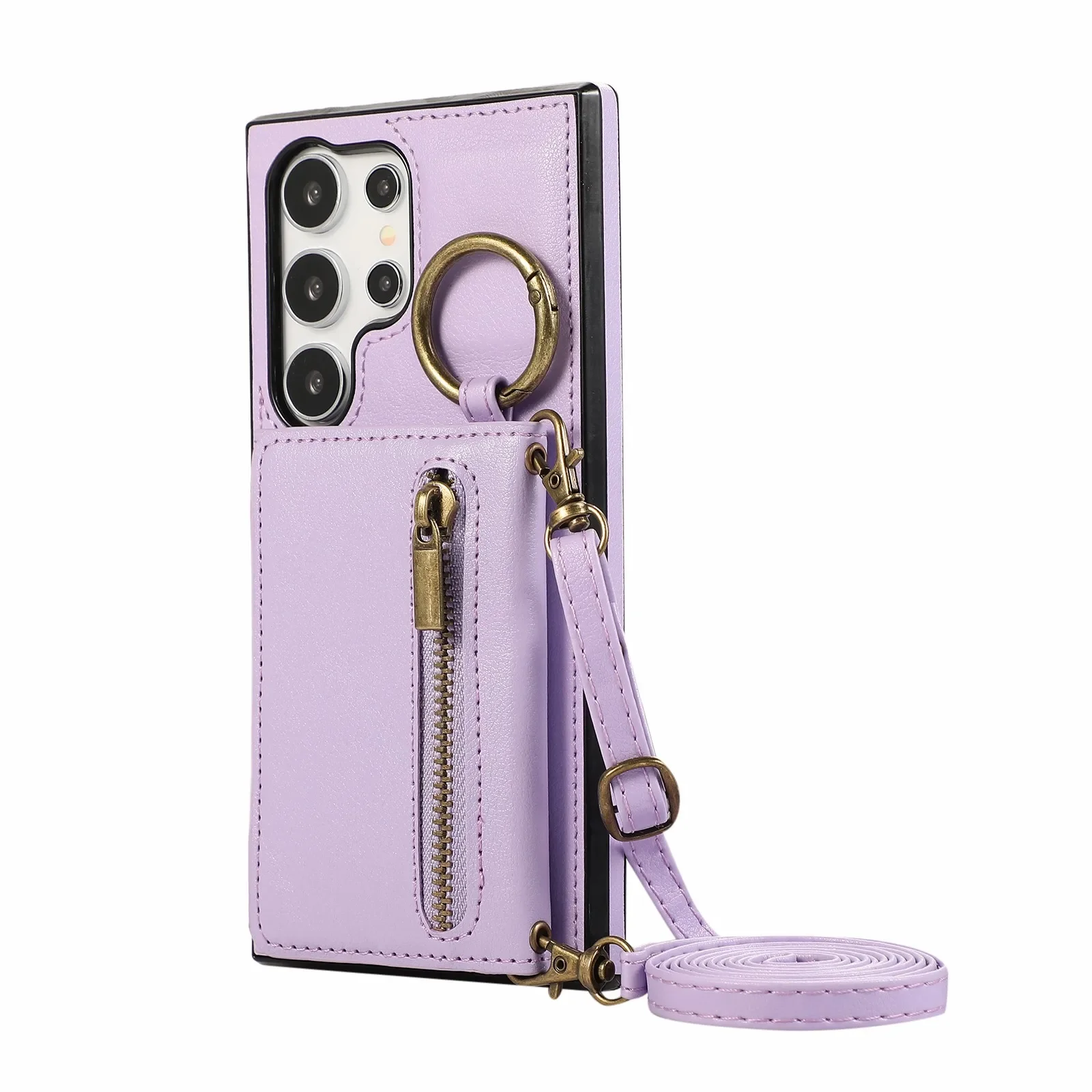 Stylish Leather Crossbody Wallet Case with Card Holder and Zipper Closure