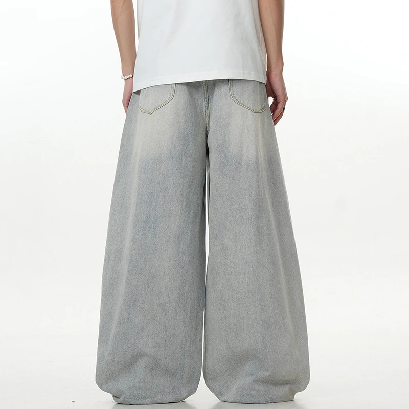 IEFB Simple Men's Denim Pants Droop Pleated Droop Washing High Street Casual Solid Color Straight Wide Leg Male Trousers 9C8878 6