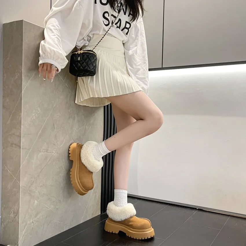 2024 NEW Winter Boots Fur Ladies Snow Boots Real Sheepskin Wool Low-cut Warm Fur Shoes Women Winter Short Boots comfort Fashion