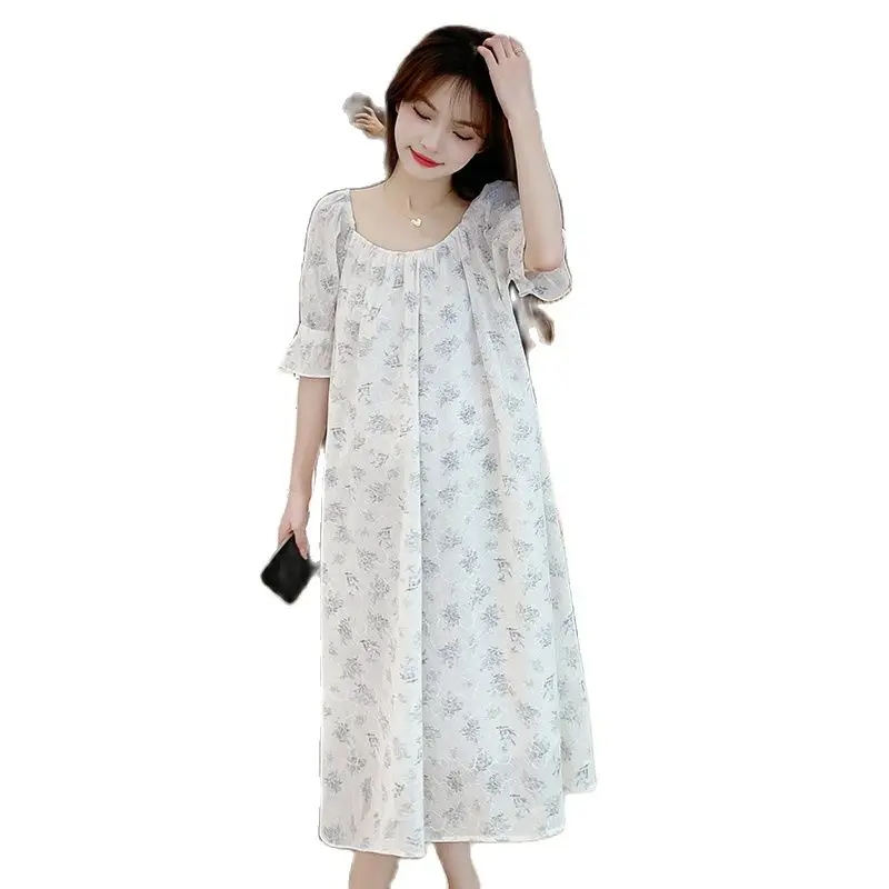 

2023 Pregnant Women's Summer Clothing Korean Style Fashionable Loose Floral Embroidery Lace Dress Sweet Maternity A-Line Dress