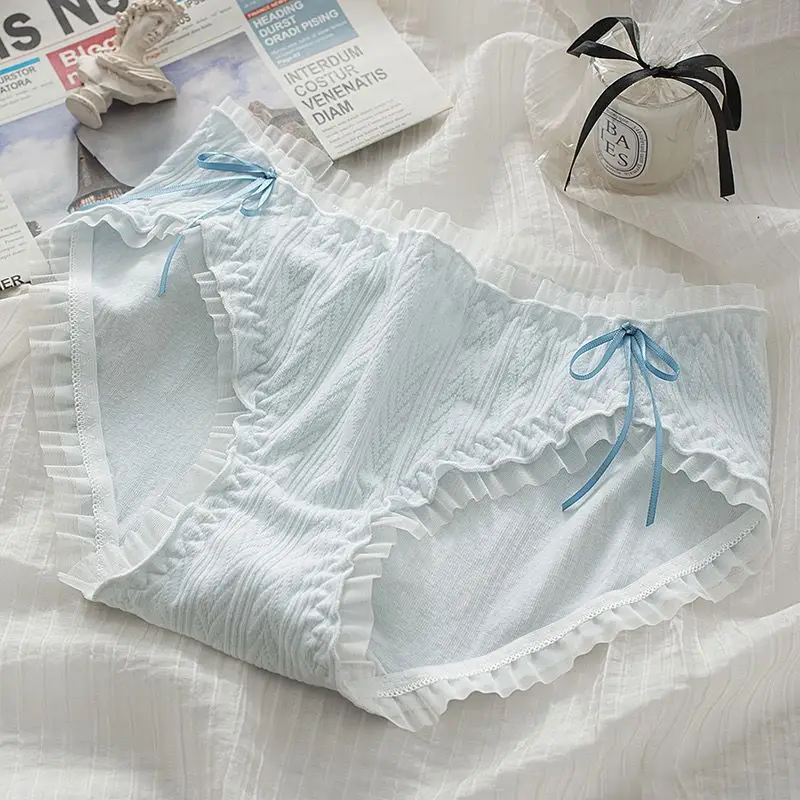 Sweet Panties Girls Underwear Antibacterial Cotton Bottom Crotch Traceless Mid Waist Lace Sexy Triangle Panties Thin Lingerie