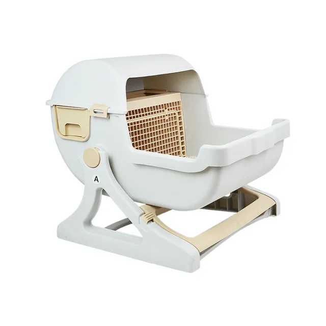 Bac à litière semi-fermé en résine pour chat, grande taille, résistant, durable, support réglable – Image 2