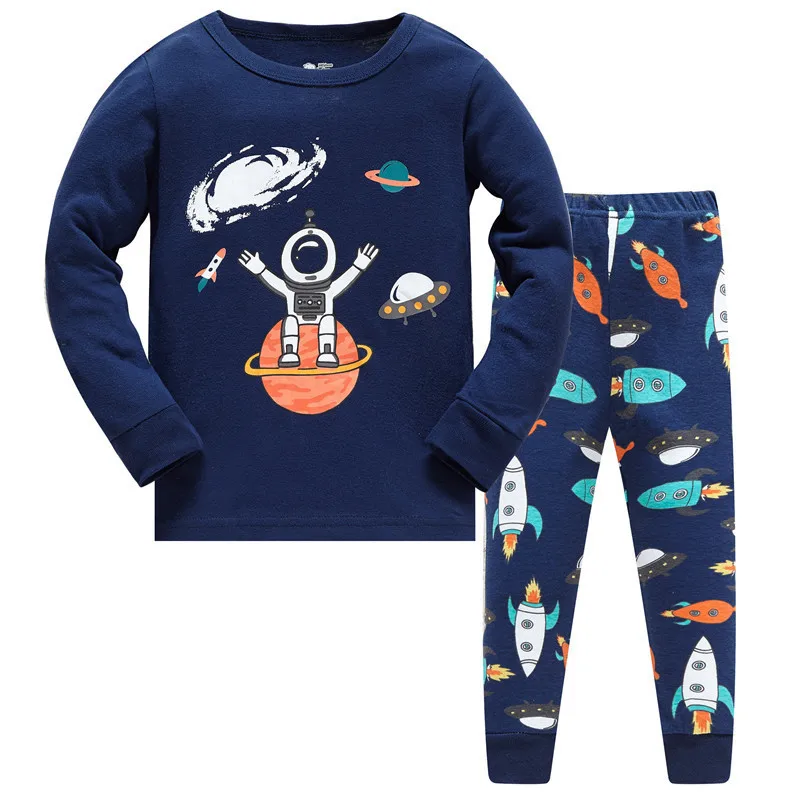 Новое поступление, одежда для сна с принтом космических ракет, осенне-зимняя детская пижама, детская модная Домашняя одежда, костюм из 2 предметов