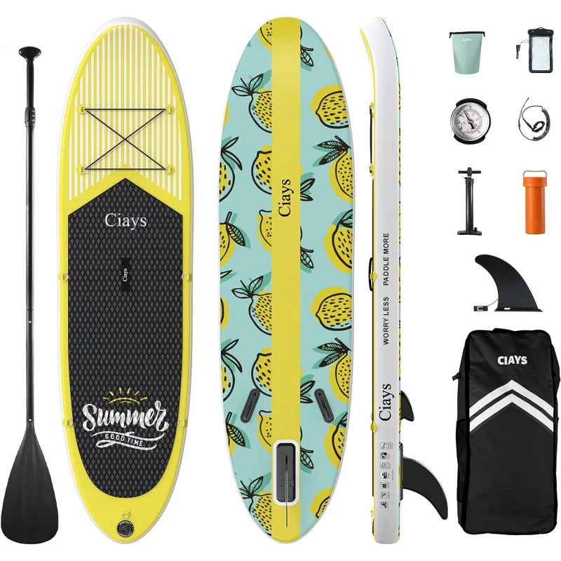 

Inflatable Stand Up Paddle Board W SUP Accessories of Backpack, 2 Fins, 2 Bags, Leash, Floating Paddles and Double Action Hand P