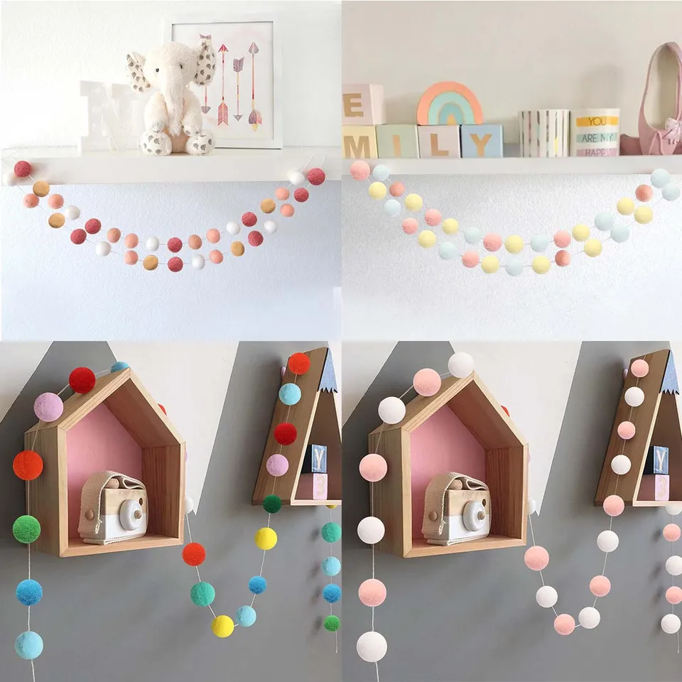 3-teilige Filz Regenbogen Kugel Girlande – 200 Cm Bunte Pompom-Deko, Je 30 Handgefertigte Filzbälle (2,5 Cm), Für Party, Wohnzimmer, Schlafzimmer & Klassenzimmer