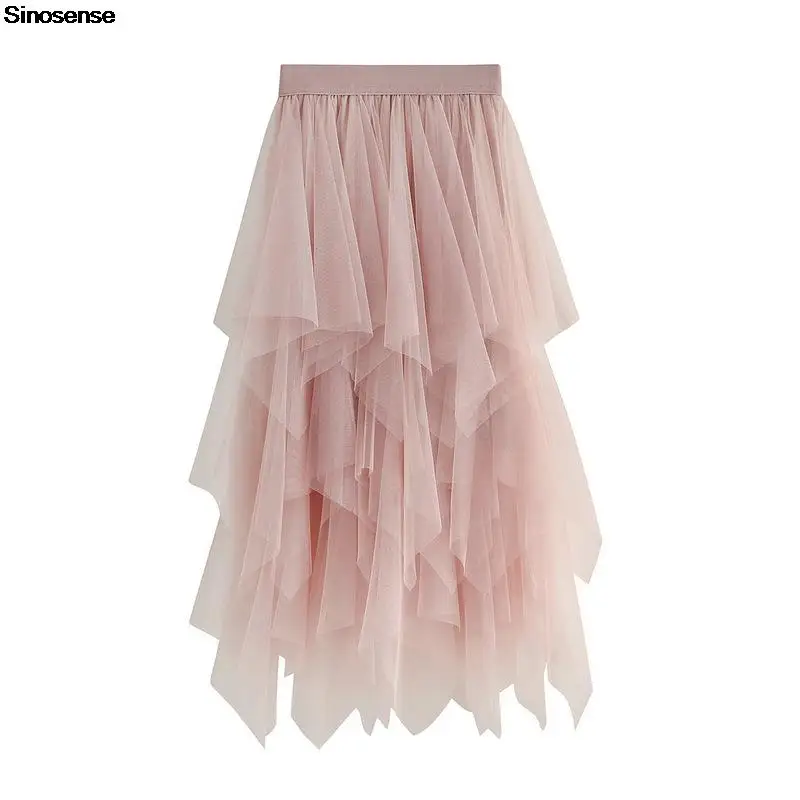 

Women Tulle Skirts Formal High Low Asymmetrical Midi Tea-Length Tutu Fairy Tiered Skirt A Line Mesh Layered Elastic Waist Skirts