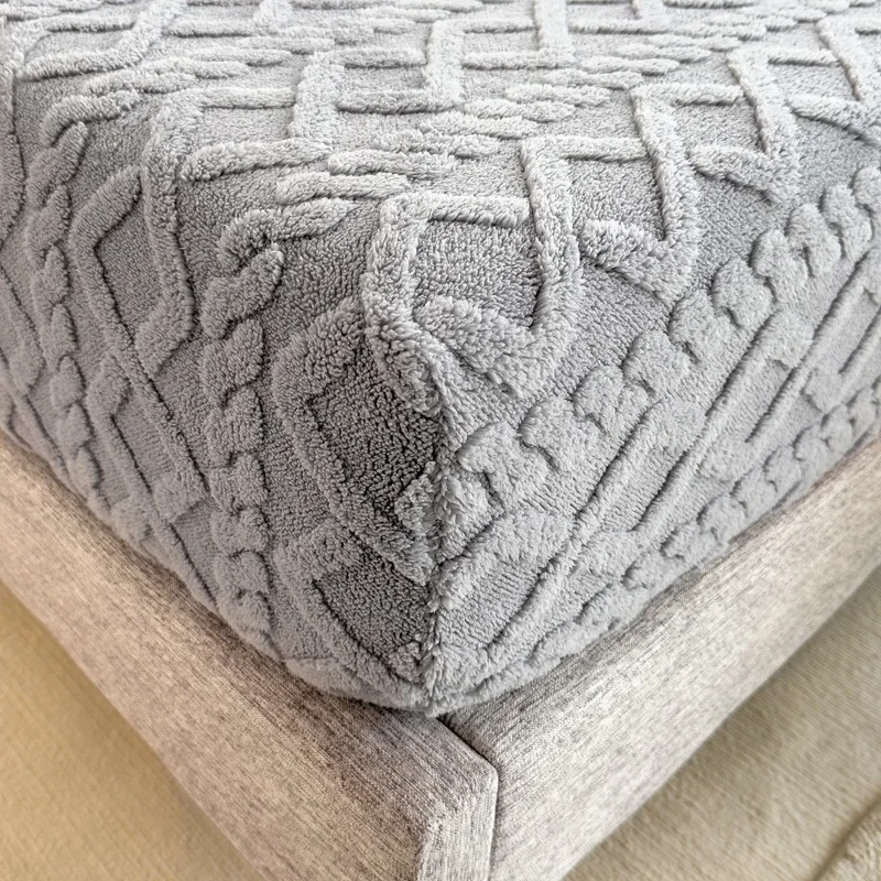 Taff Velvet Bed Sheet Winter Warm Solid Color Thickened Fitted Sheet Soft Plush Elastic Mattress Protector Queen/King Size Lino 2