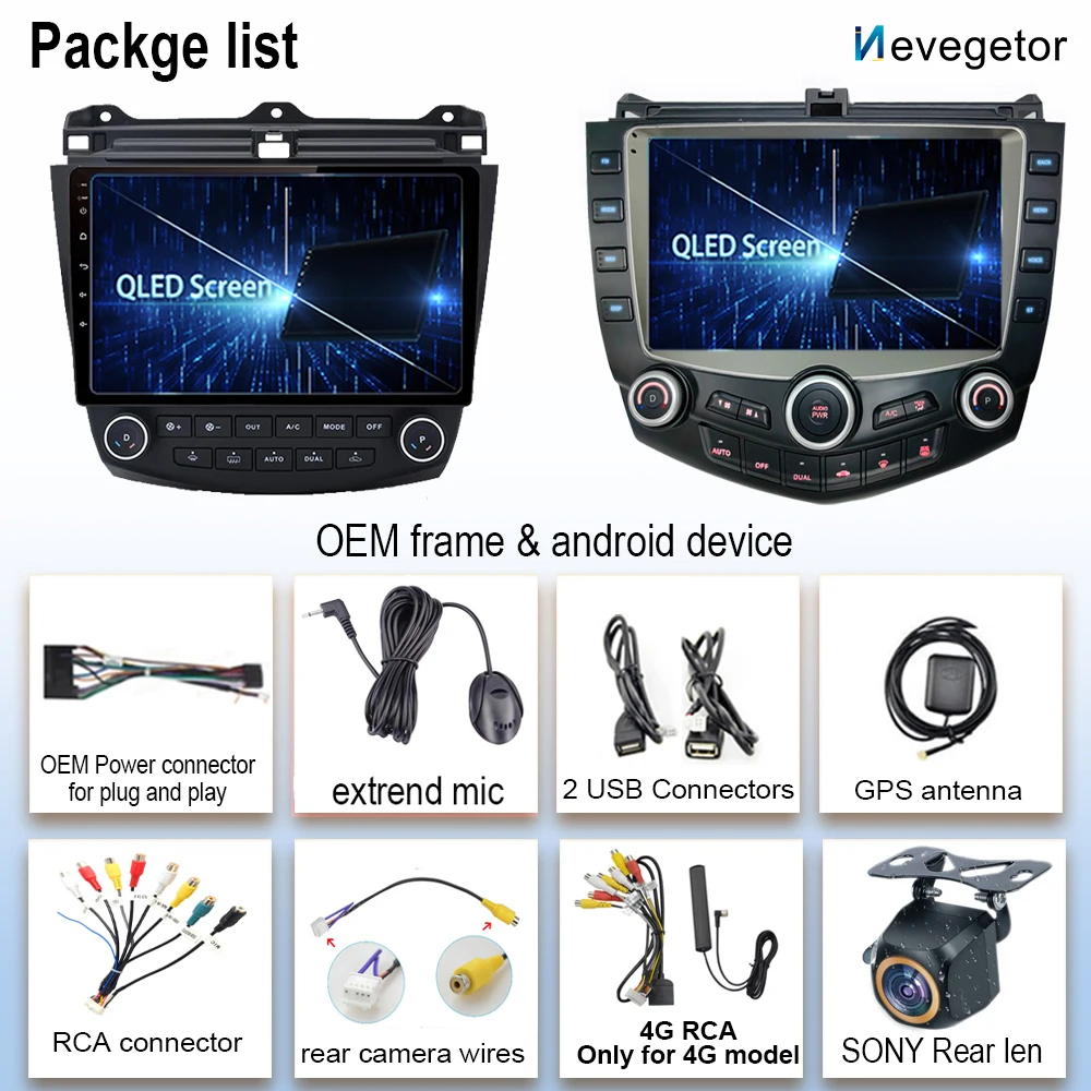 혼다 어코드 7 2003 2004 2005 2006 2007 자동차 라디오 스테레오 GPS 내비게이션 카플레이, 안드로이드 13, 2din DVD QLED 화면 7862 없음