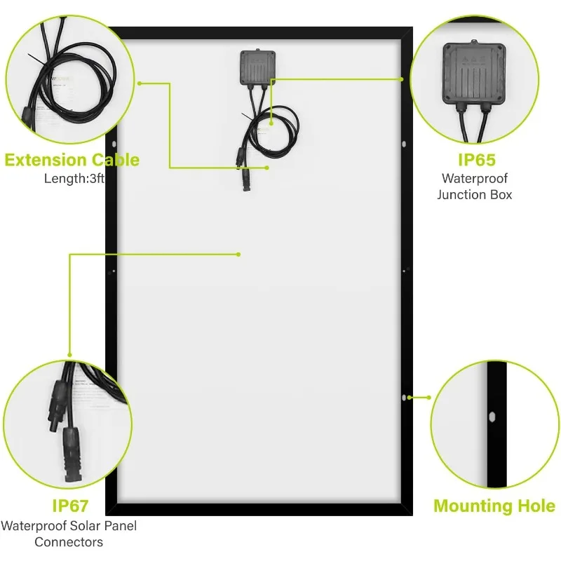 250W Solar Panel Monocrystalline for 12V 24V Norminal System with High-Efficiency Voltage Boost 5