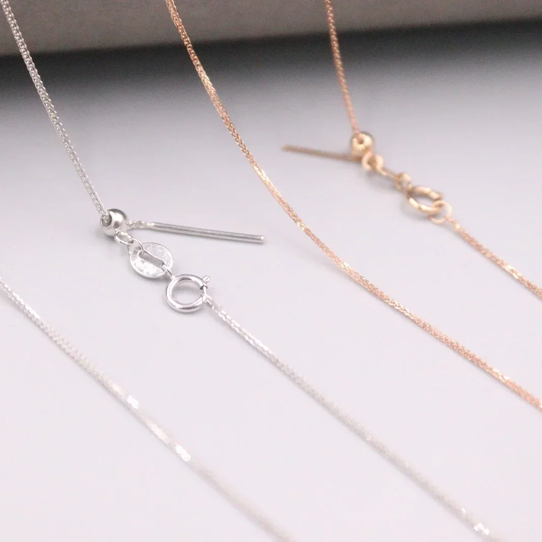 

Au750 Real 18K Rose Gold / White Gold Chain Neckalce For Women Female 0.9mm Thin Wheat Needle Chain Link Choker Gold Necklace