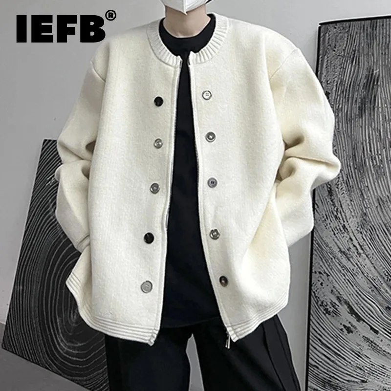

IEFB Winter Men's Knit Cardigan Jacket Fashion Round Neck Loose Casual Korean Style Clothing Trend New Male Sweater Coat 9C2850