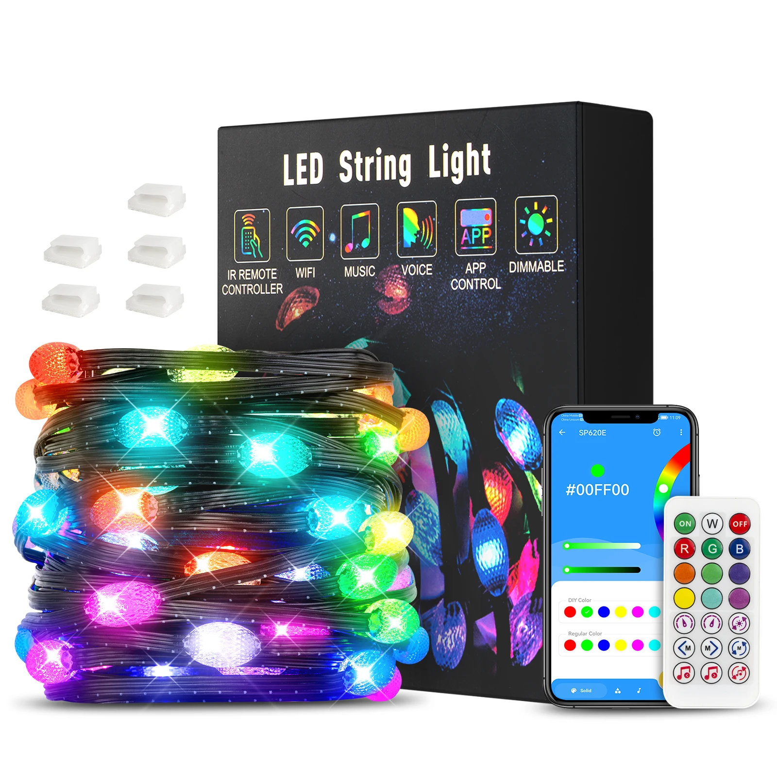 LED String Lights Dreamcolor USB LED String Light BT Music APP WS2812B Garland Fairy Lights for Christmas Birthday Party Decoration Waterproof