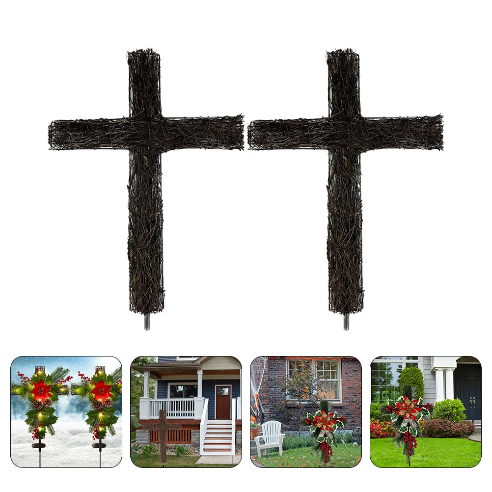 

Easter Cross Wreath Stake Unfinished Xmas Rattan Woven Cross Stake DIY Garden Stake Decor Vine woven cross decors