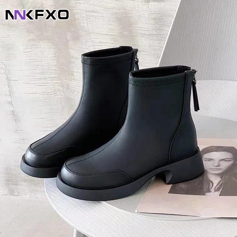 

2023 Women Fashion Leisure Ankel Boots Autumn Winter Comfortable Short Boots Round Toe Muffin Sole Boots Rear Zipper Boots QB448