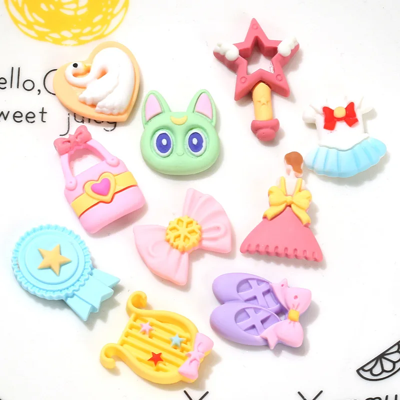 

100pcs/lot Resin flat back simulation cartoon girl shoes bag bow harp mix Cabochon Scrapbook Embellishment DIY