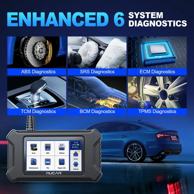 MUCAR CS6 Automotive Scanner Car Diagnostic Tool ABS SRS TCM ECM TPMS 6 System Code Read Oil Brake 7 Reset Lifetime Free Update 2