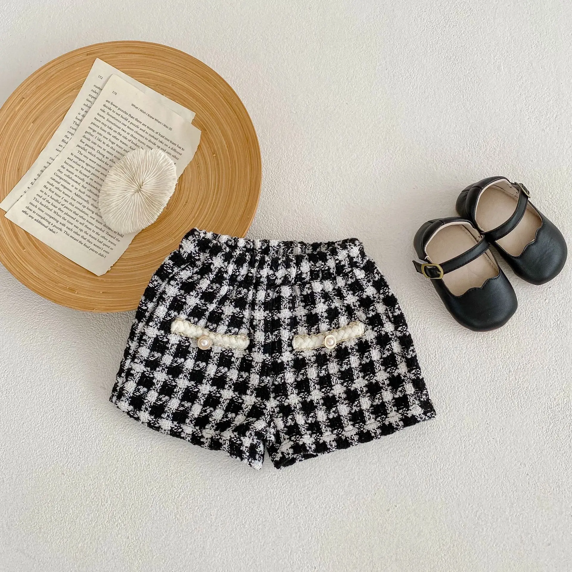 Conjunto cardigã Tartan Tweed para menina, camisa