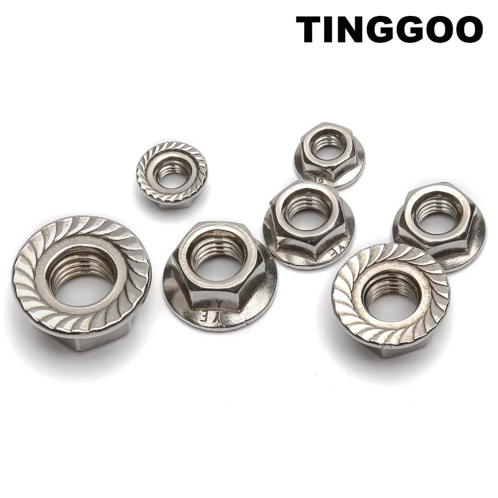 

1/25pcs M3 M4 M5 M6 M8 M10 M12 M14 M16 DIN6923 201/304/316 Stainless Steel Hexagon Hex Head Serrated Spinlock Flange Lock Nut