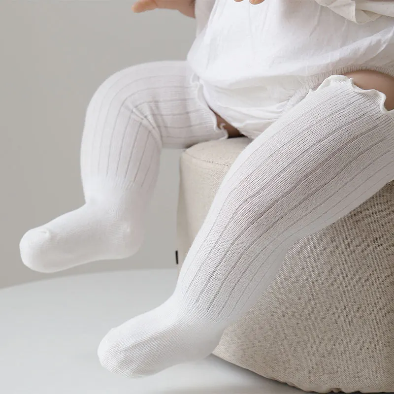 남아 여아 무릎 높이  양말, 프릴 단색 면 긴 양말,   여름 어린이 프릴 양말, 귀여운 양말, 3 켤레/로트