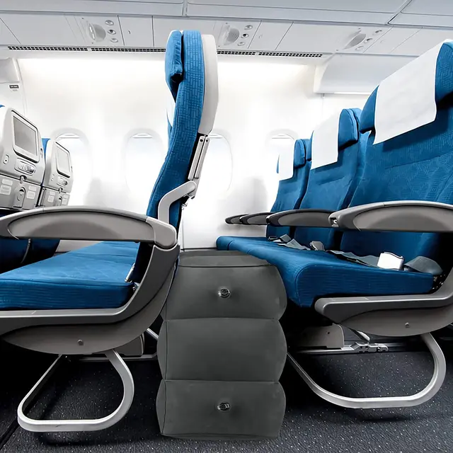 Inflatable Airplane Foot Rest Pillow with Adjustable Height and Ergonomic Design