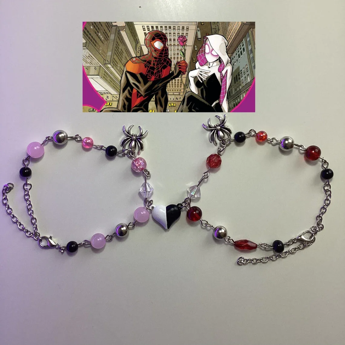 Spiderman Miles Morales and Gwen Stacy Matching Beaded Bracelets
