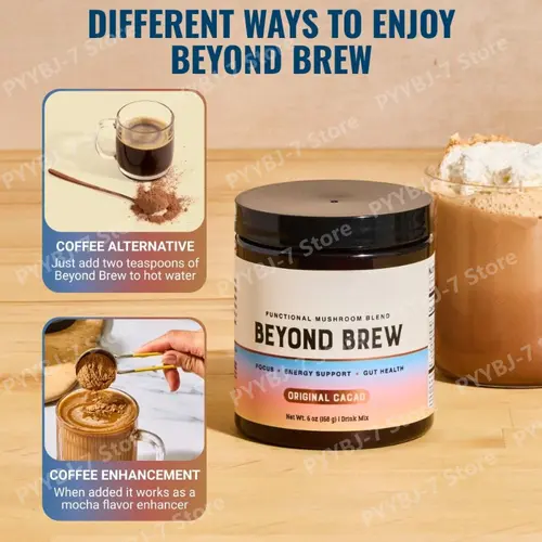 Organic Mushroom Complex Powder with Acacia Gum Stevia Cacao for Sustained Focus Energy Immunity Prebiotics & Probiotics 168g - Image 3