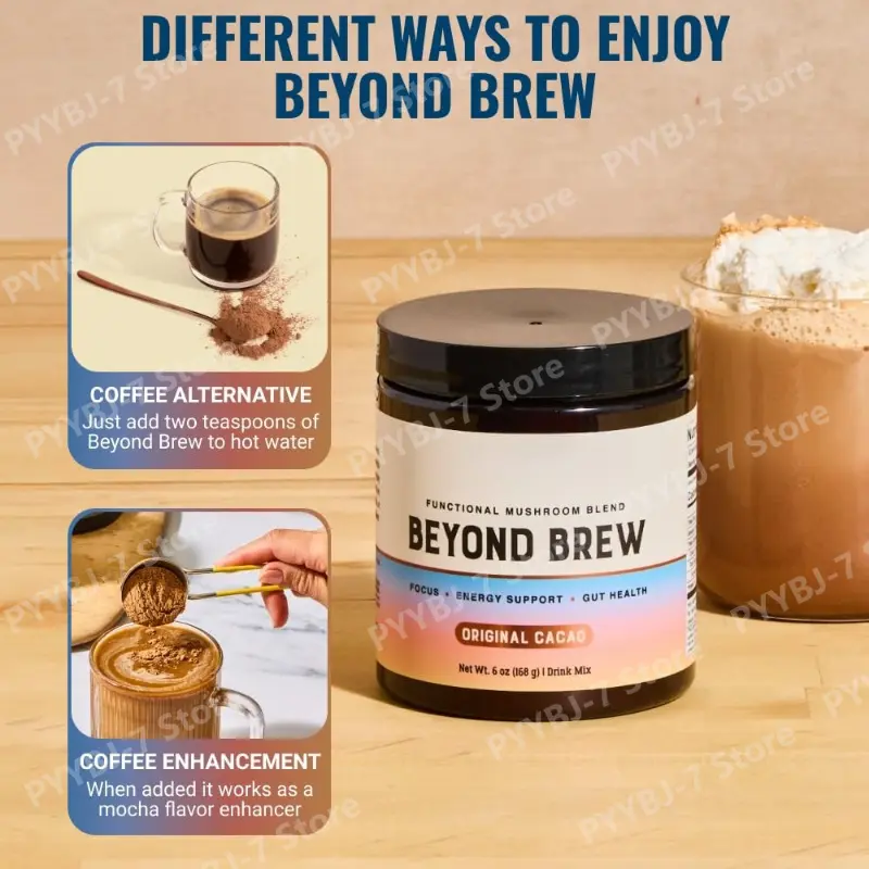 Organic Mushroom Complex Powder with Acacia Gum Stevia Cacao for Sustained Focus Energy Immunity Prebiotics & Probiotics 168g - Image 3