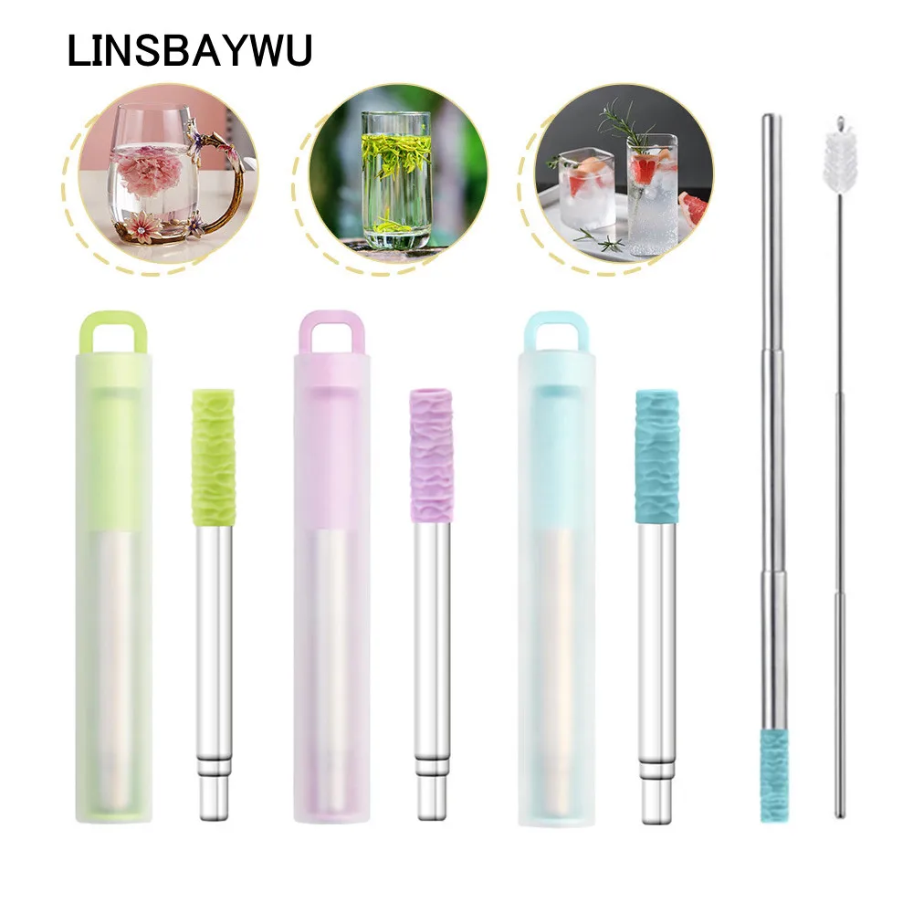 TelescopicReusableDrinkingStrawsStainlessSteelMetalStrawsFood
