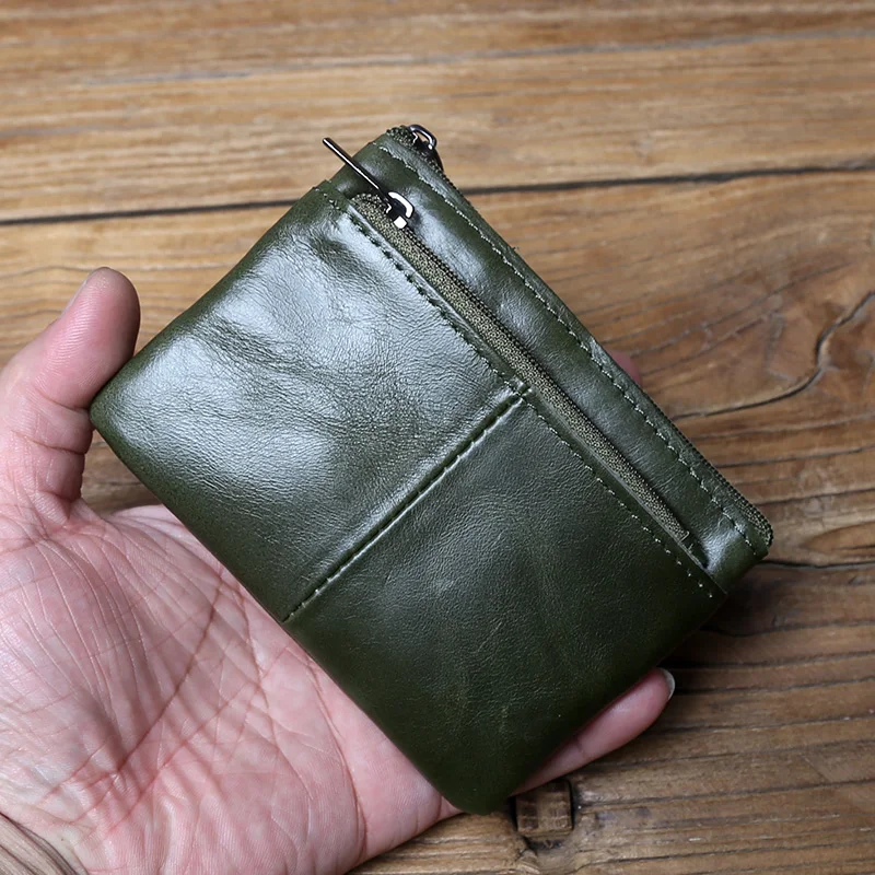 NZPJ Vintage Genuine Leather Men's Zero Wallet Natural Cowhide Zipper Key Bag Women's Bank Card Bag Mini Coin Bag  Card Holder