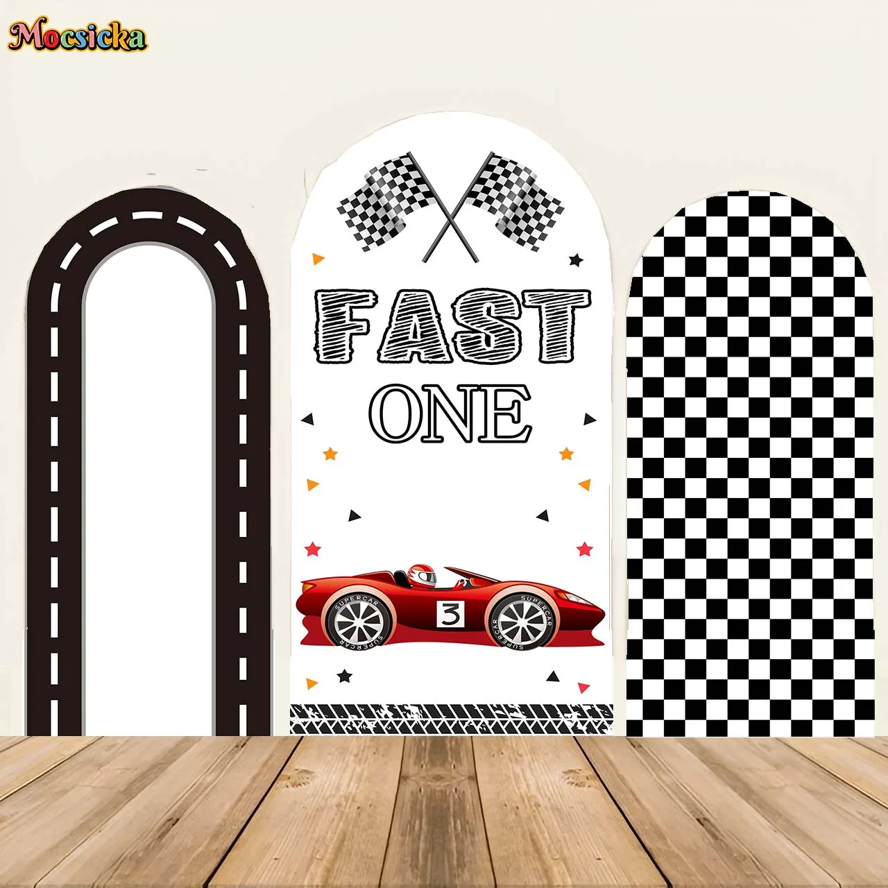 

Mocsicka 2-Sided Arch Backdrops FAST ONE Boys 1st Birthday Party Decor Racing Kid Background Custom Photo Studio Photocall Props