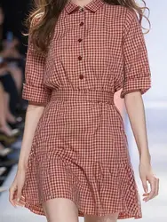 Summer 2025 Retro Red Plaid Waist - Hugging Fashion Dress - XXXL (Red)