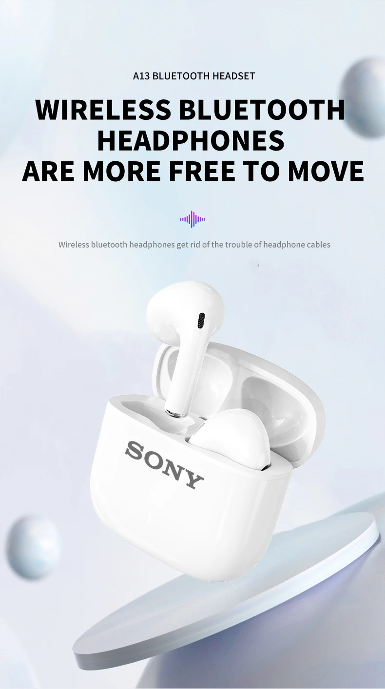 SONY A13 Bluetooth Headset HiFi Stereo Game Waterproof Earphone Wireless Bluetooth 5.3 Sport Earbuds Headphones