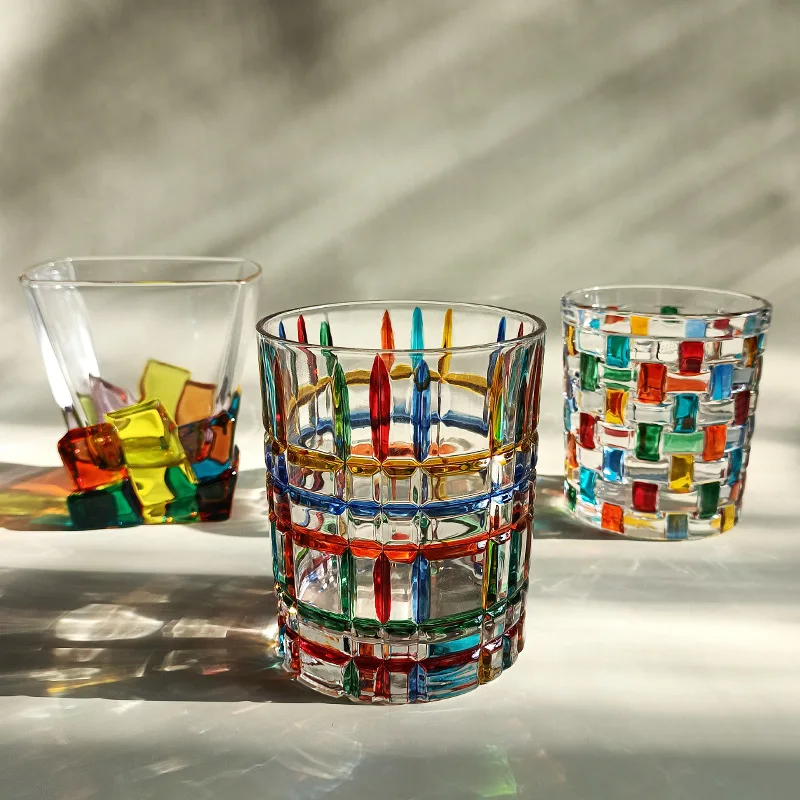 

1PC Colored drawing Crystal glass cup Whiskey Glasses Diamond Crystal Glass For Vodka Wine Cups Bar Hotel party Drinkware Gift