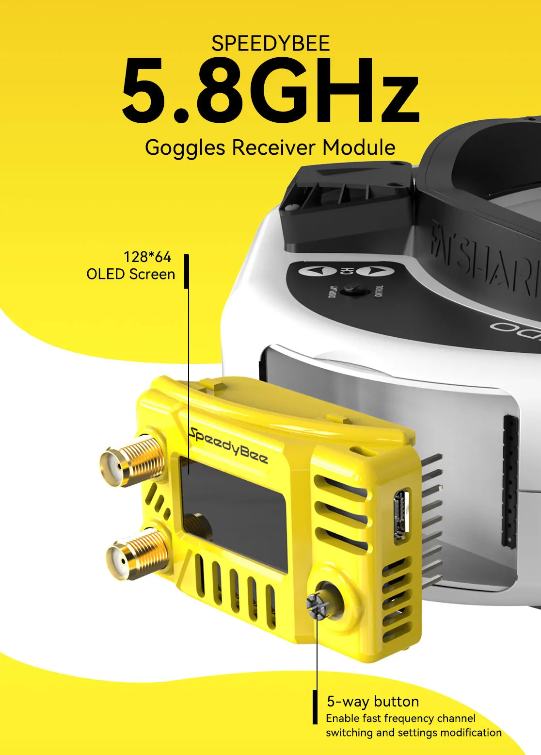 Description Picture 2 of itemSpeedyBee 5.8GHz 48CH Dual Receiver OLED Support OSD Firmware Update Ground Station Module For Fatshark  ORQA FPV Goggles