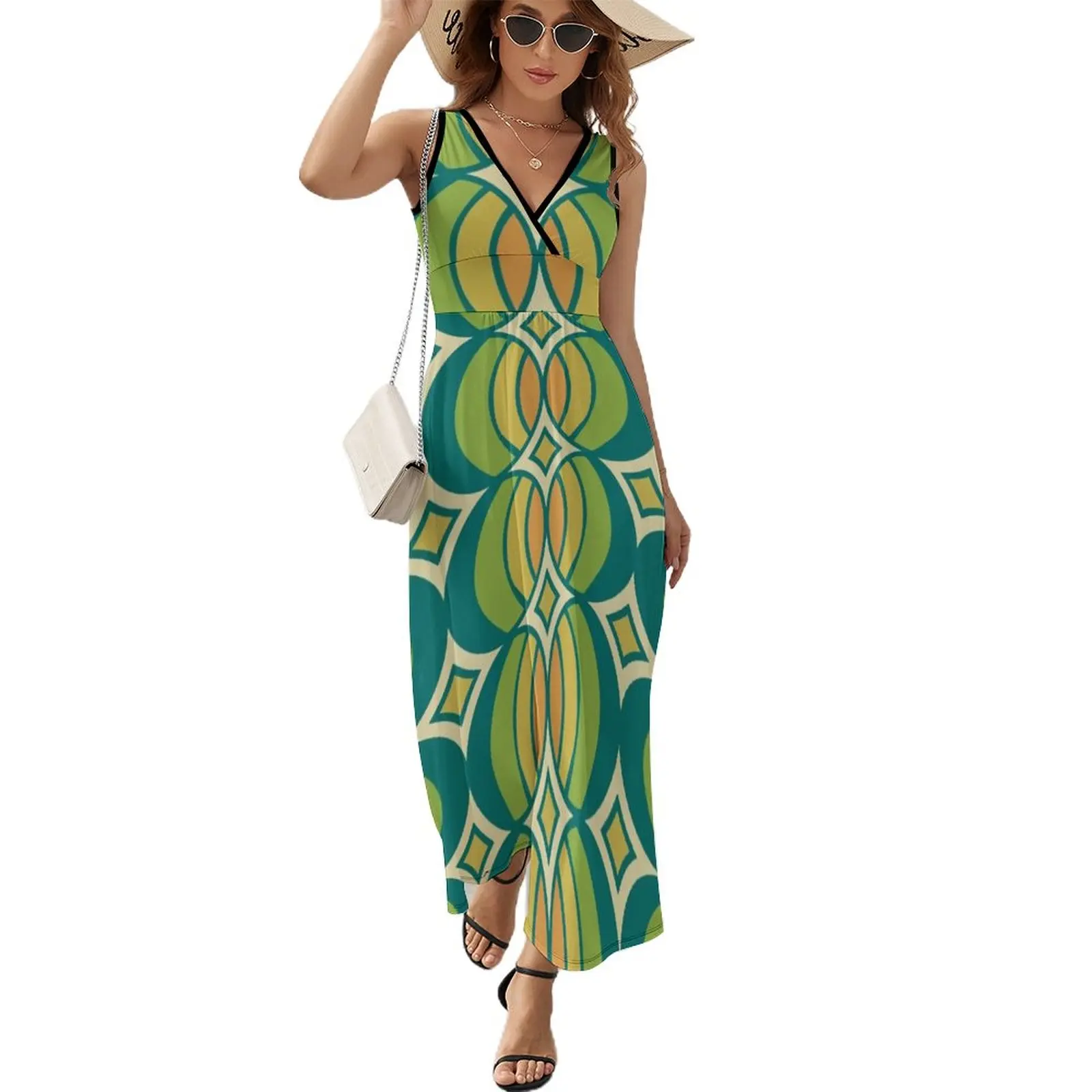 

Retro Geometric Globe Pattern 540 Sleeveless Dress Clothing dresses with long sleeves women's clothing korea stylish