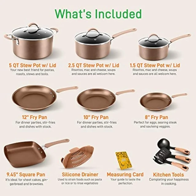 Nutrichef 14 Extra Large Fry Pan - Professional Home Cookware Skillet Nonstick Frying Pan with Golden Titanium Coated Silicone Handle, Ceramic