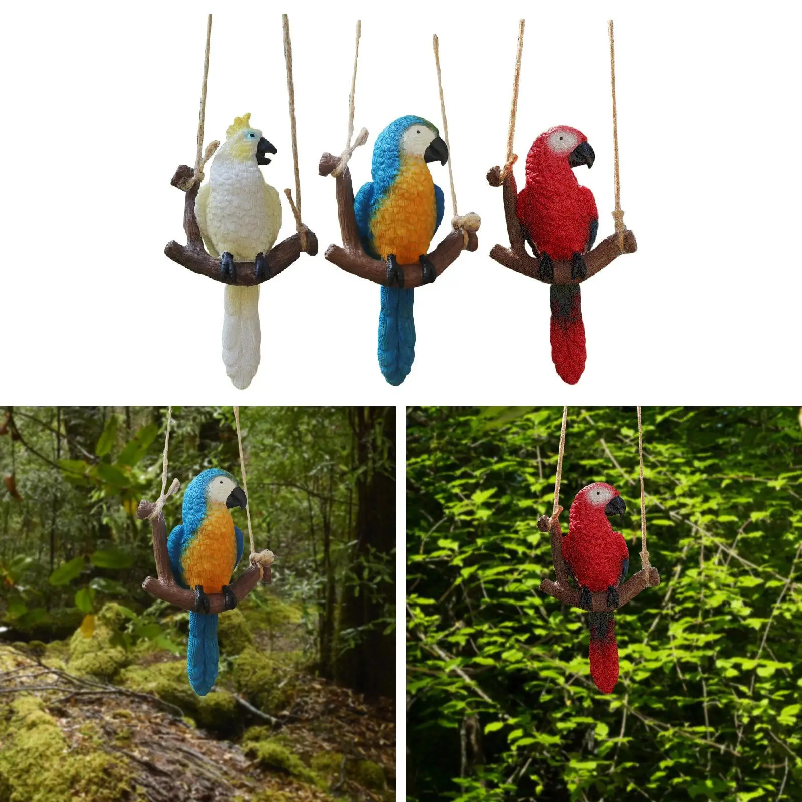 Garden Parrot Figurine Hanging Decoration Micro Landscape Cute Resin Garden Bird Statue for Porch Home Indoor Outdoor Lawn Yard