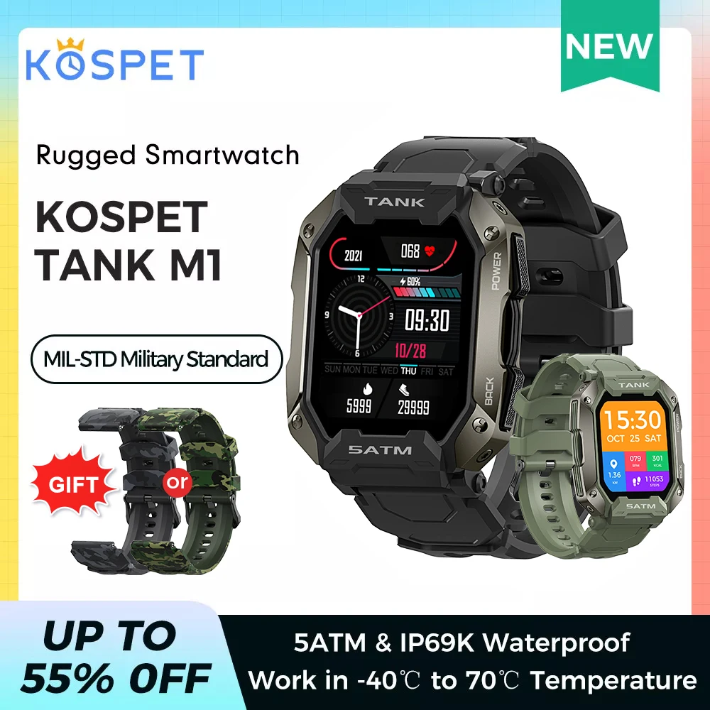 smartwatch 2022 Новинка Смарт-часы KOSPET TANK M1 прочные уличные с тонометром 5ATM IP69K