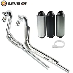 LINGQI Motorcycle Bevel Muffler Exhaust Pipe Full System Fit for Dirt Pit Bike Off Road ATV Metal Slip-on Muffler Baffle