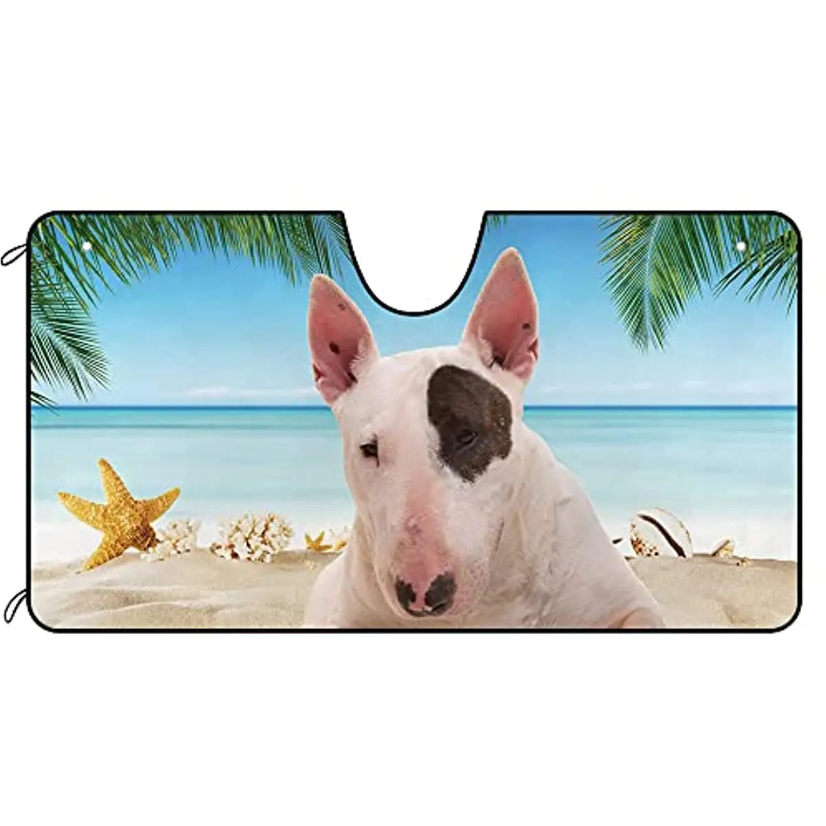 

CafeTime Dog Car Windshield Sunshade A Cute White Bull Terrier Dog at The Beach Decor Vehicle Front Windshield Sun Shade Visor U