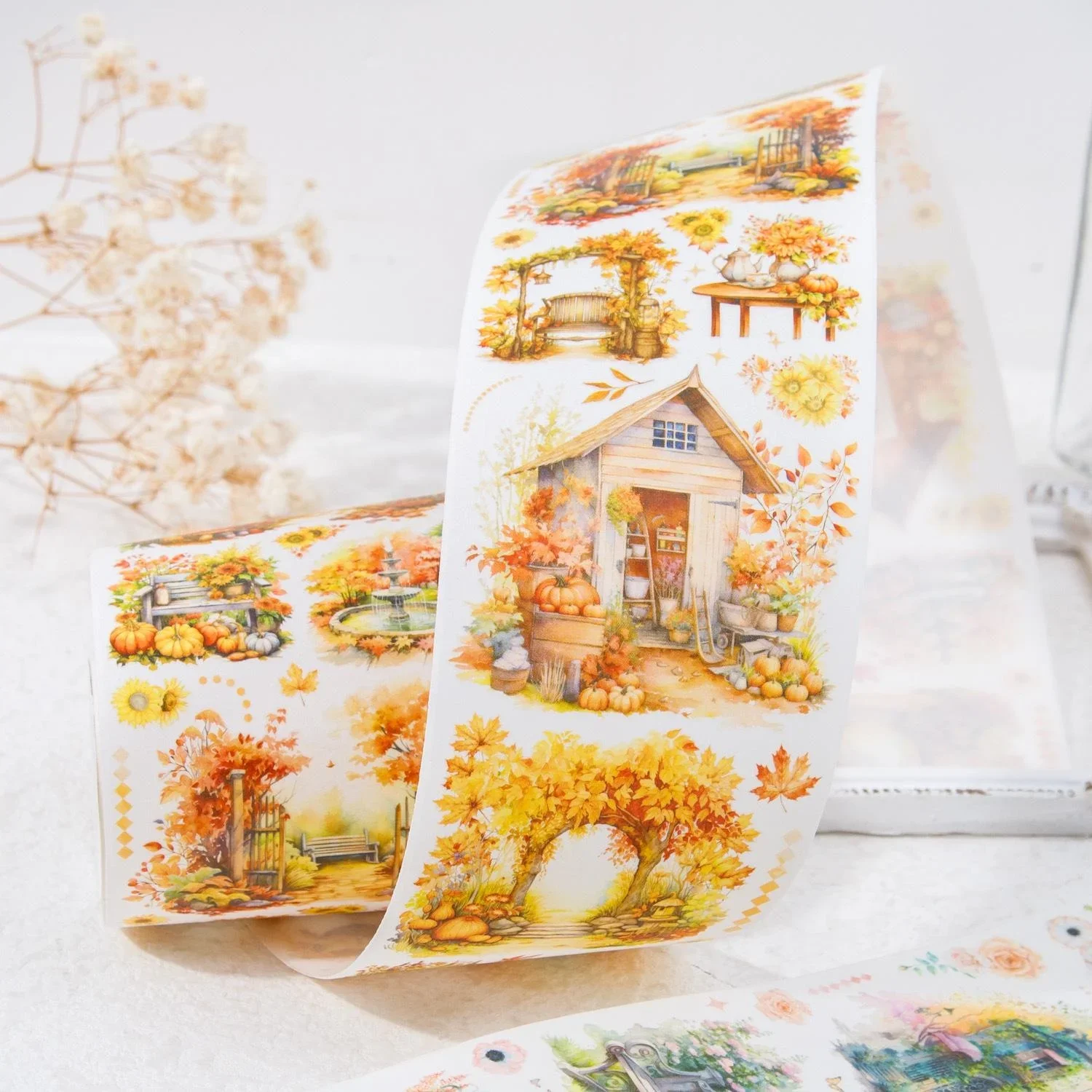 1roll Washi Tape Four Seasons Scenery Beautiful Day Fairy Cabin Forest Scrapbook DIY Decorative Washi Paper Sticker 3