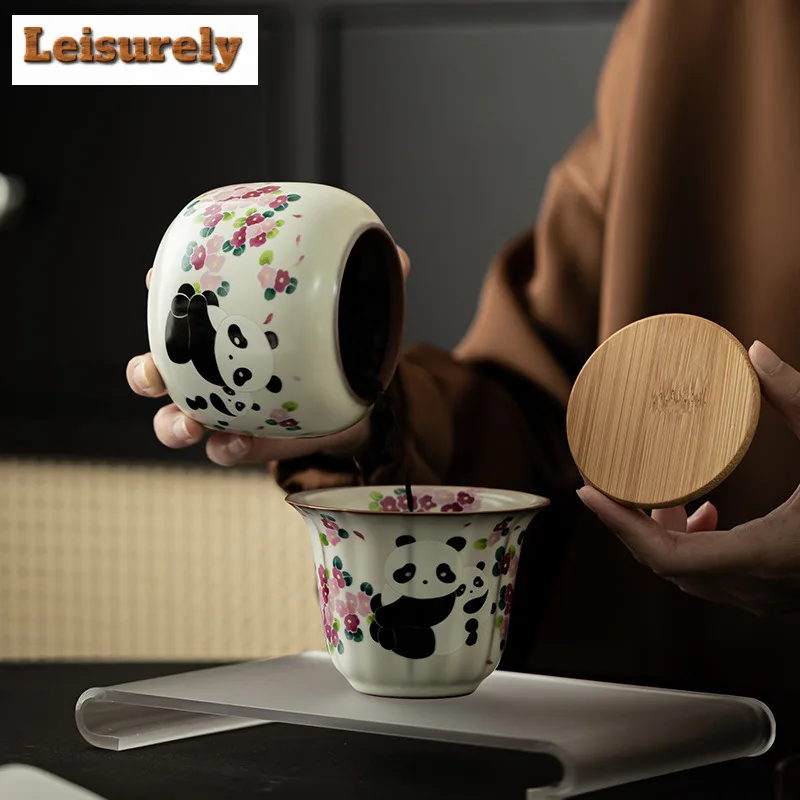 Ru Kiln Pig Oil Frozen Panda Tea Box Organizer Moisture-proof Aesthetic Storage Tank Containers Tea Caddy Tableware Ornaments