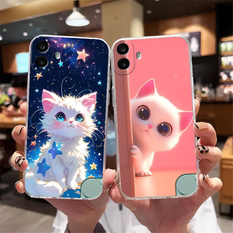 Clear Shockproof Soft Silicone Back Cover Case with Cat Design for CMF Phone 1 2A Plus and Phone 2 2A 5G