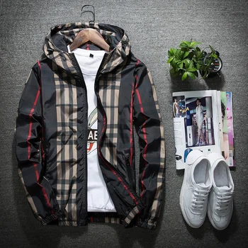 Korean Slim Hooded Jacket – Lightweight Plaid Spring & Autumn Breathable Classic Coat 1