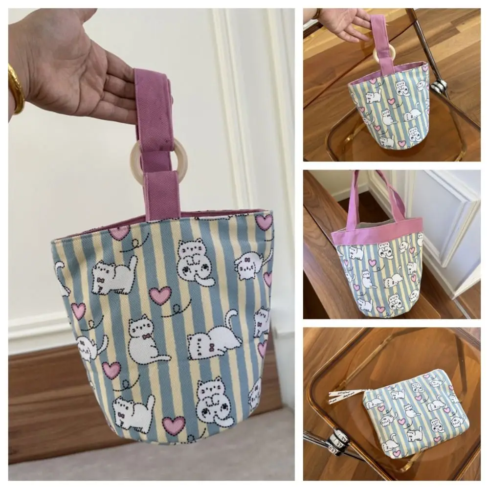 

Вместительная Холщовая Сумка-мешок, Детская сумочка для мамы с животными из мультфильмов, в китайском стиле, детский тоут с принтом кошки