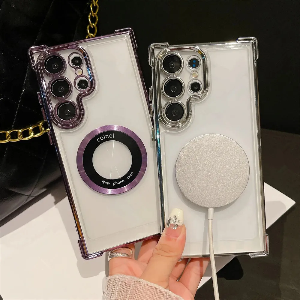 Enhanced Shockproof Clear Magnetic Phone Case with Magsafe Plating
