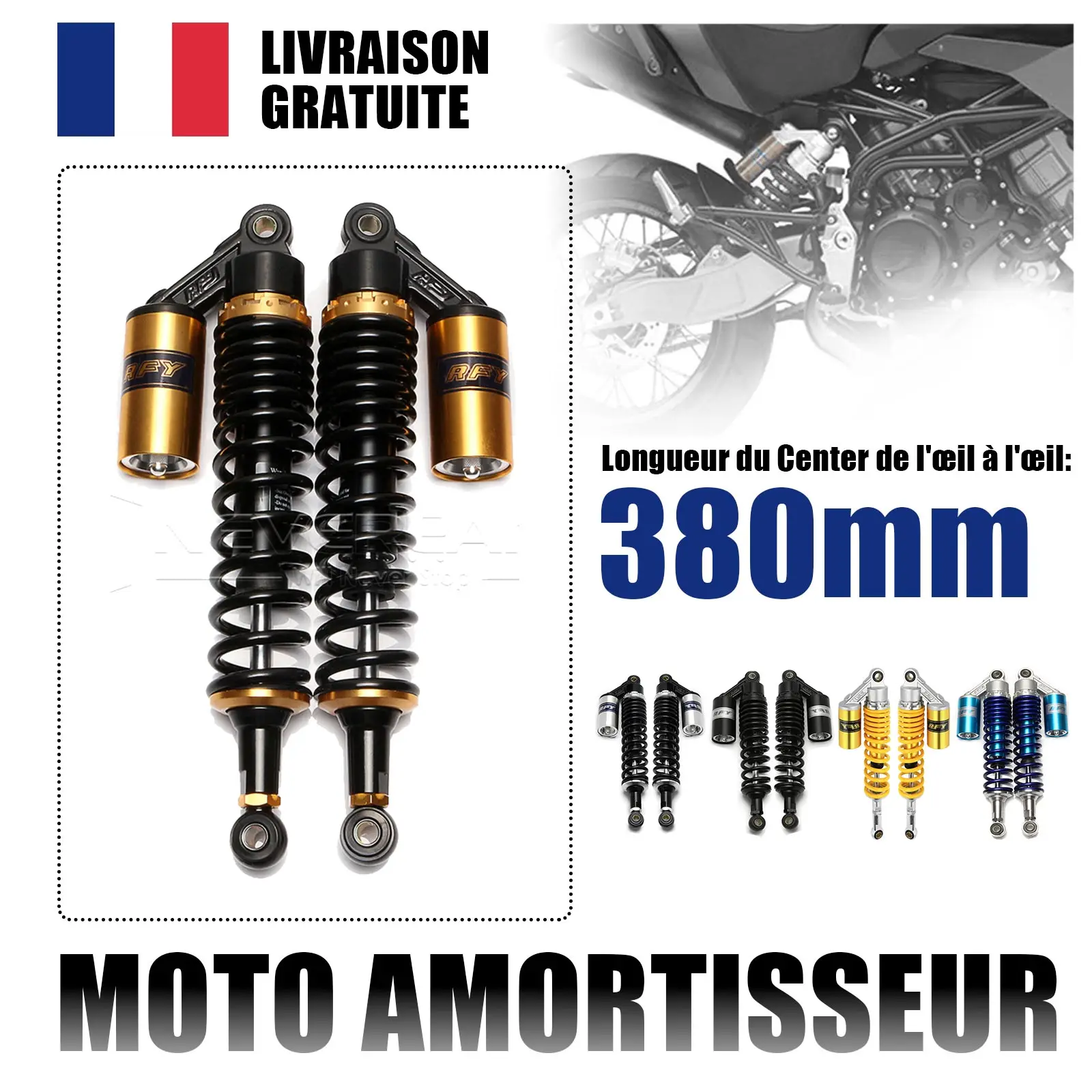 Amortiguadores De Moto De 380mm (centro A Centro), De Aluminio 6063 Con Resorte, Para Motos De Cross, Scooters Y Cuatriciclos - Pack De 2 Unidades