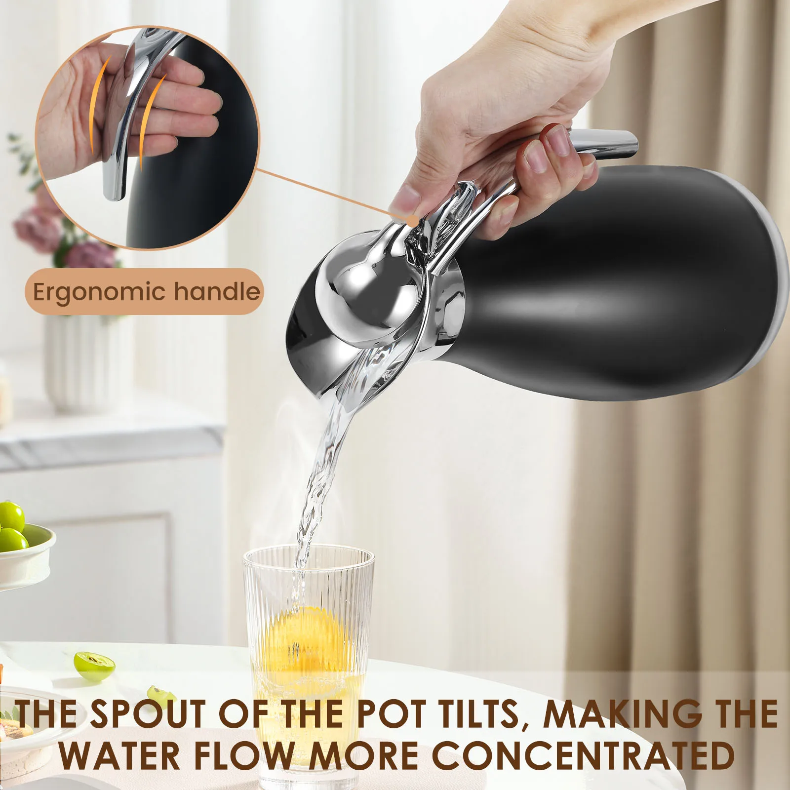 2L Thermal Pot Flask for Coffee, Hot Water, Tea, Hot Beverage Stainless Steel Dispenser with Pump Large Coffee Thermos Dispenser