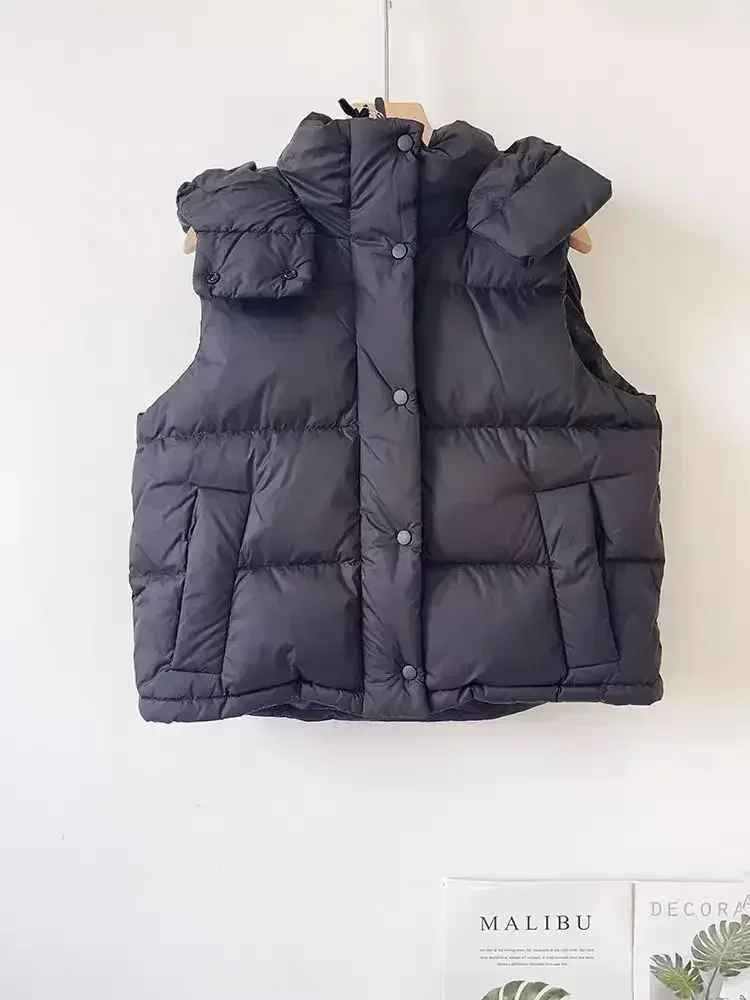 Lemon Wunder Puff Winter New Style Vertical Collar Down Jacket Vest Women's Short Commuting Casual Detachable Hooded Warm Jacket 2