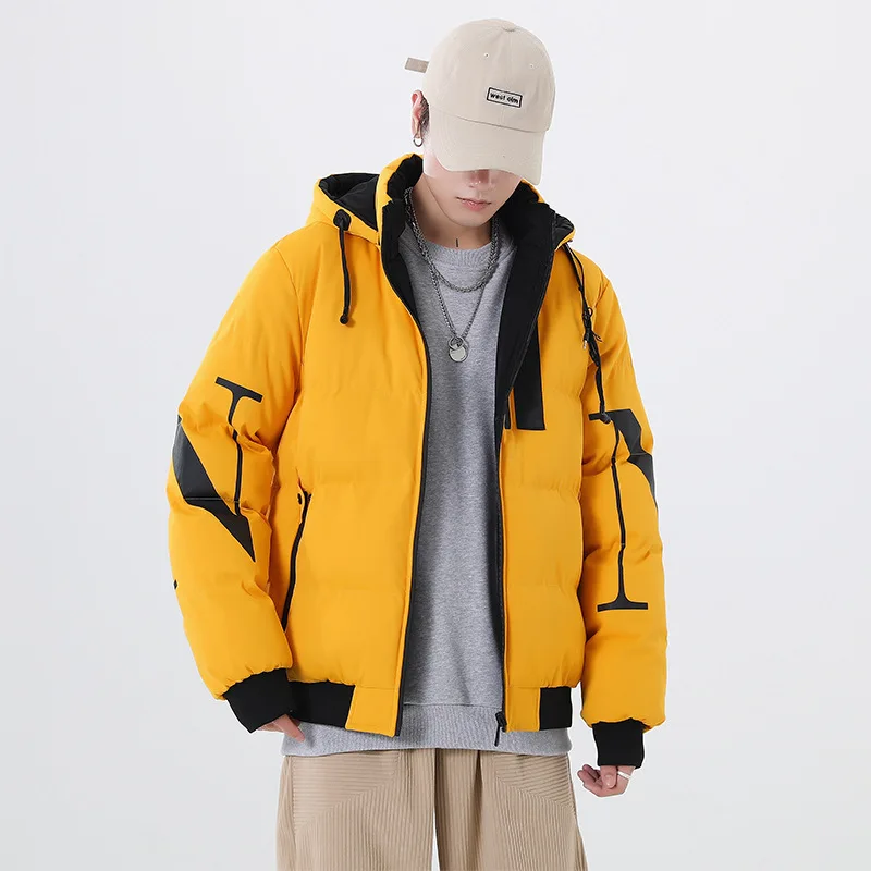 

Мужская модная Двусторонняя пригодная для носки куртка с надписью, красивая зимняя утепленная куртка с капюшоном и съемной подкладкой, Корейская одежда